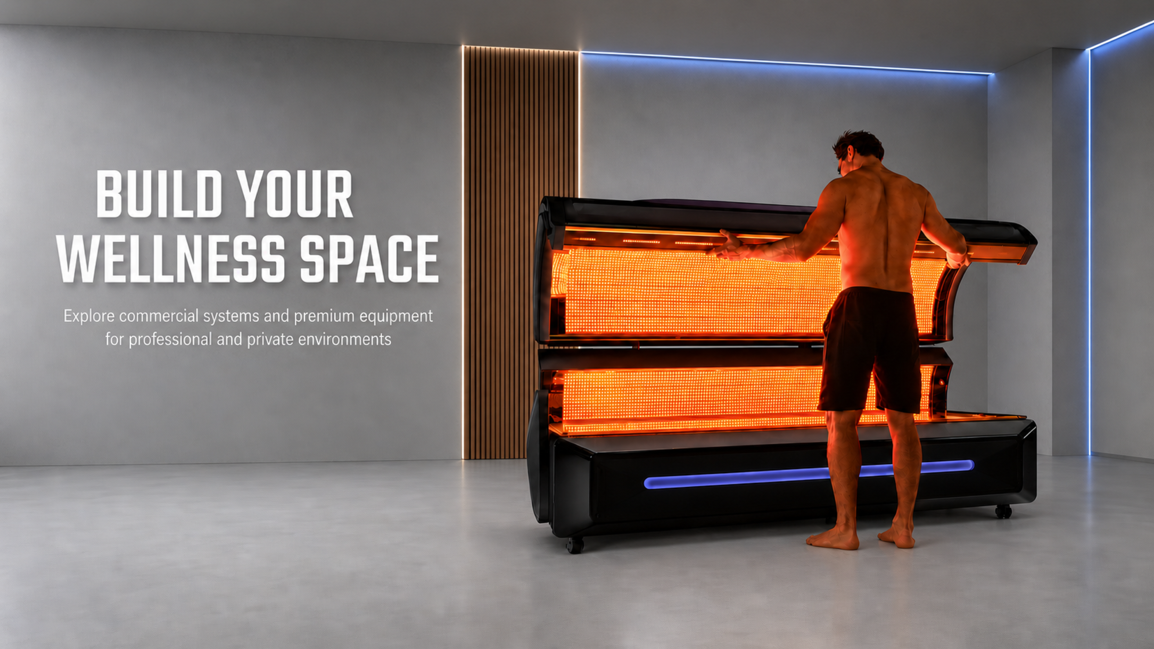 Athlete using the RevitalCore Apex M6 full-body red light bed in a modern wellness studio